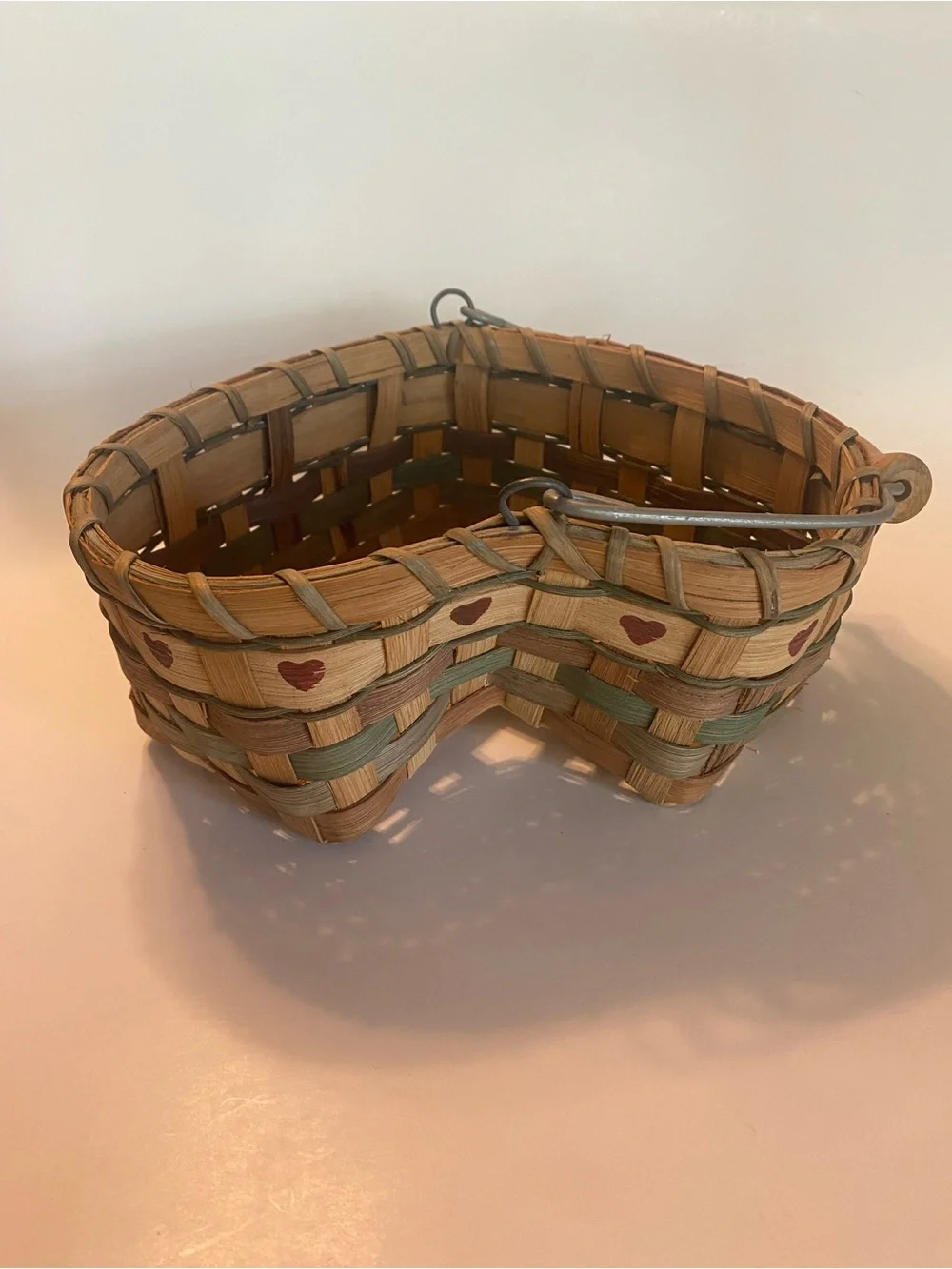 Vintage Woven Heart Basket | Hand-Painted Hearts | Country Farmhouse Wall Décor